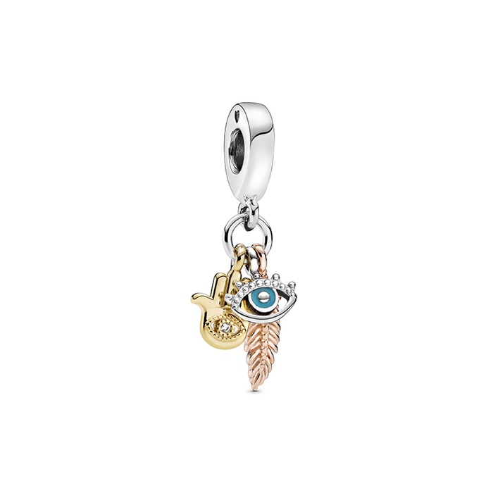 Pandora Hamsa, All-seeing Eye & Feather Spirituality Dangle Charm