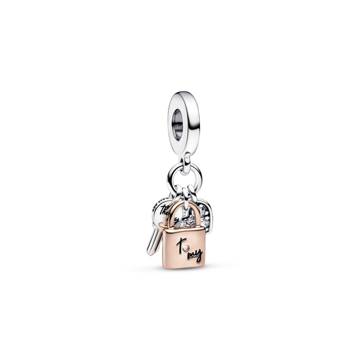 Pandora Two-tone Key, Padlock Heart Triple Dangle Charm