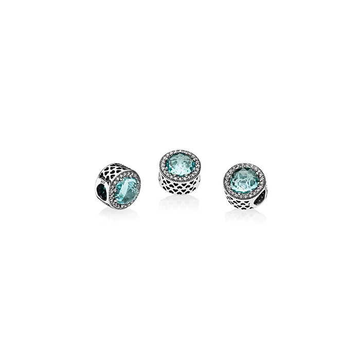 Pandora Radiant Hearts Charm Glacier-Blue Crystals Clear CZ