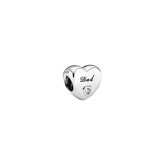 Memorial Dad Charm 925 Sterling Silver ( fits pandora  Pandora Dad Heart Charm display picture 1