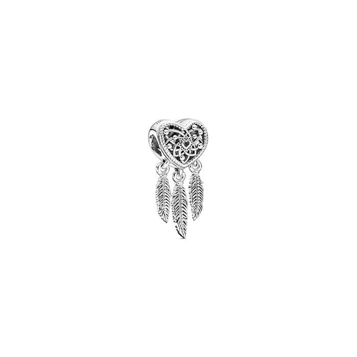 Pandora Openwork Heart Three Feathers Dreamcatcher Charm