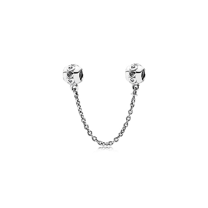 Pandora 925 Sterling Silver Band Of Hearts Safety Chain CZ Barrel Clasp Bracelet NEW Authentic Pandora Silver Bracelet HEART CLASP #590727CZ  main image 2