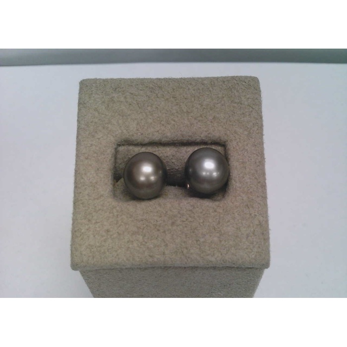 Fawfa Natural Black Tahitian Pearl Stud Earrings – Sterling Silver Plated, Button Shape, Handmade Dangle Earrings