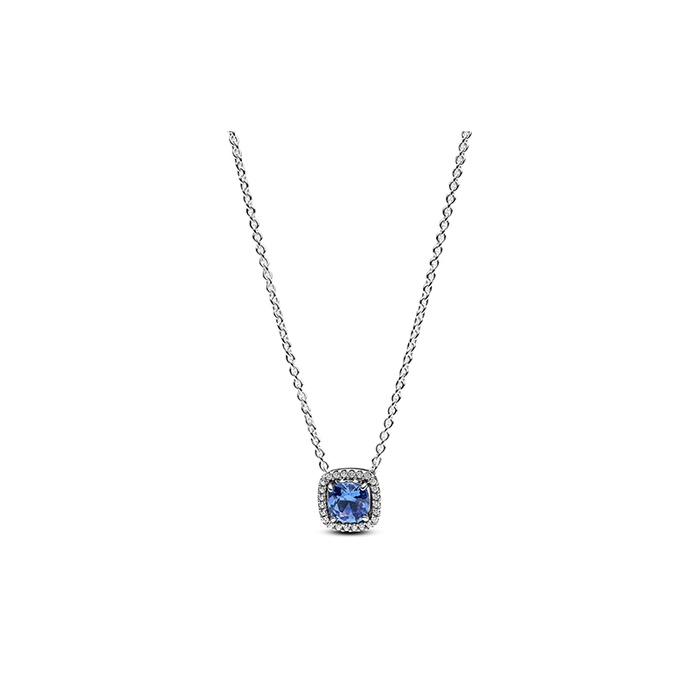 Pandora Sparkling Square Blue Halo Pendant Necklace