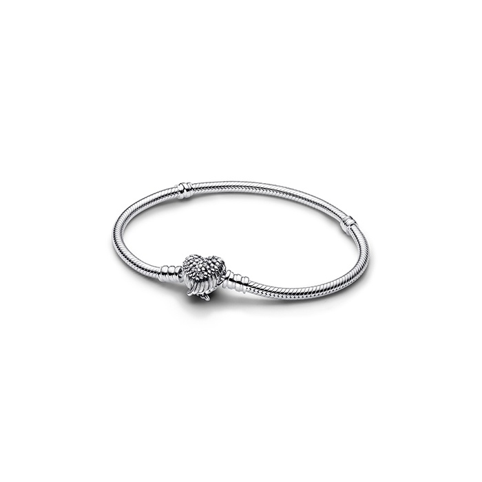 Pandora Heart Wings Clasp Snake Chain Bracelet 593680C01-16