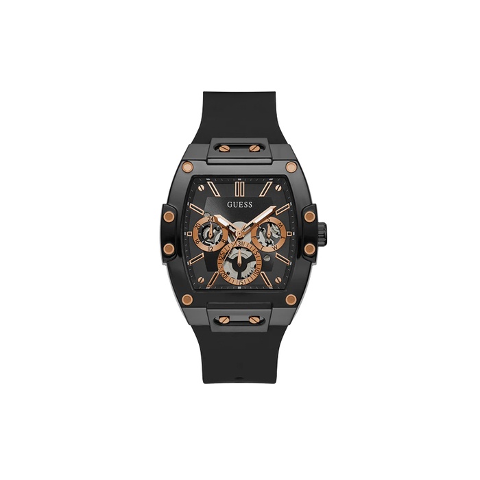 Guess Men's Phoenix Black IP Rose Tone Multifunction Rubber