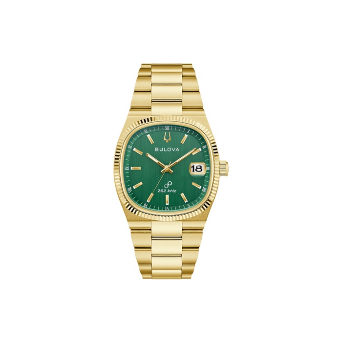 Bulova Men's Super Seville Gold Tone Green Dial Watch 97B237