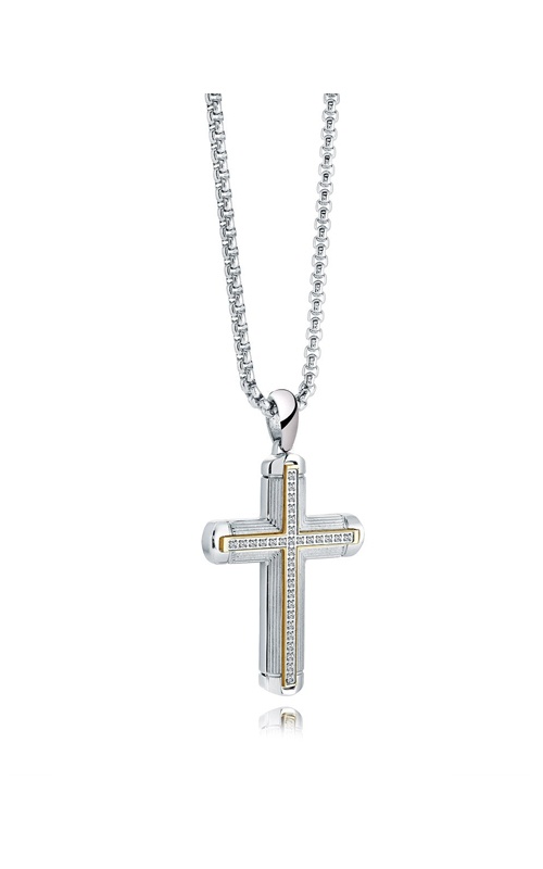 Italgem Stainless Steel & Yellow Gold Plate Inlay White CZ Cross 22'' Necklace SC269