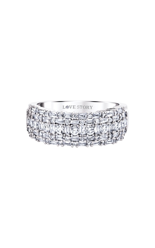 Love Story 14K White Gold 1.00CTW Round and Baguette Diamond Wedding Band AJ-R19357
