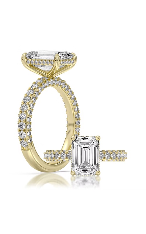 Centurion 14k Yellow and White Gold 100 Facets 3.00ct F VS1 Emerald Cut Center 1.25ctw Round Lab Grown Diamond Hidden Halo Engagement Ring RG062206-EM-H3C-YWLG14-7