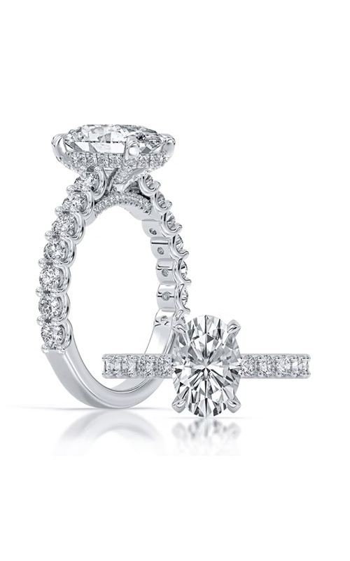 Centurion 14k White Gold 2.52ct E VS1 100 Facets Oval Center and .98ctw Round Lab Grown Diamond Cathedral Engagement Ring RG067234-OV-H2.5C-WLG14-7