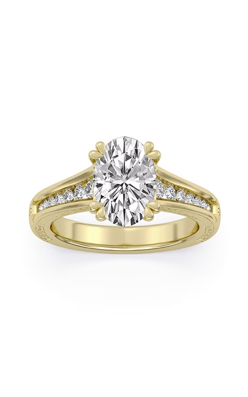 Centurion 18k Yellow Gold 2.56ct D VS1 100 Facets Oval Center and .30ctw Round Lab Grown Diamond Engraved Engagement Ring RG067815-OV2.5CHEYLG14-7