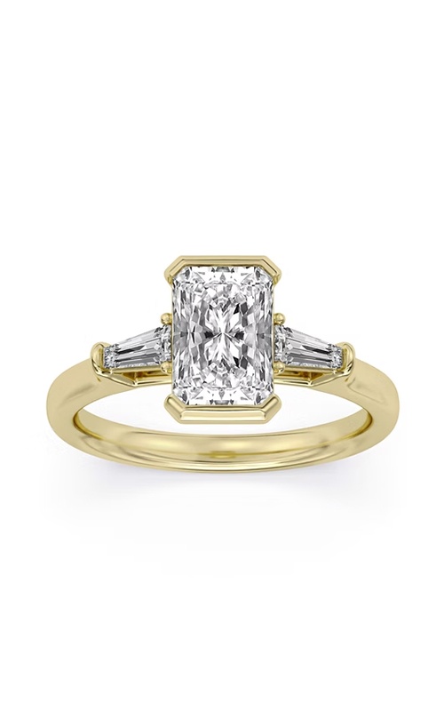 Centurion 14k Yellow Gold 2.01ct E VS1 100 Facet Radiant Center and .24ctw Tapered Baguette Lab Grown Diamond Engagement Ring RG072693-RA2