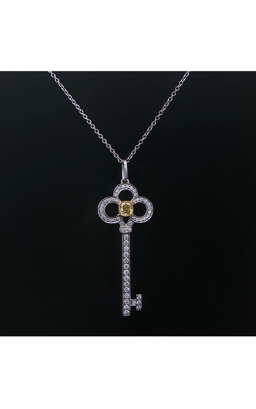 Albert's Estate Tiffany & Co Platinum and 18K White Gold .21CT Cushion Fancy Yellow VS2 .26CTW Round Diamond Key Necklace EPEN01916