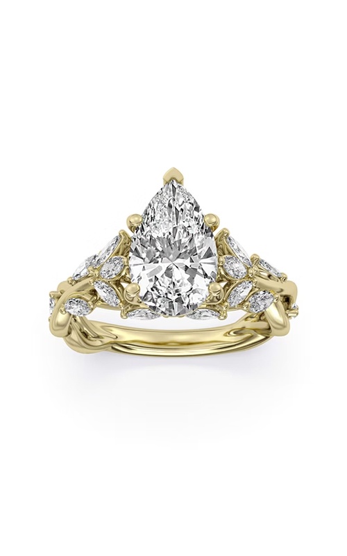Centurion 14k Yellow Gold 3.10ct F VS1 100 Facets Pear and .97ctw Marquise Lab Grown Diamond Vine Engagement Ring RG061507-PE-H3C-YLG14-7