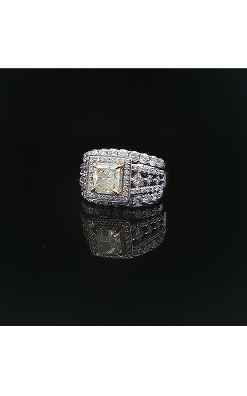 Albert's Estate 14K White Gold 1.47CT Fancy Yellow Radiant I1 Diamond .70CTW Round Diamond Melee Engagement Ring with Two .50CTW H SI2 Round Diamond Wedding Bands EDRIN01992