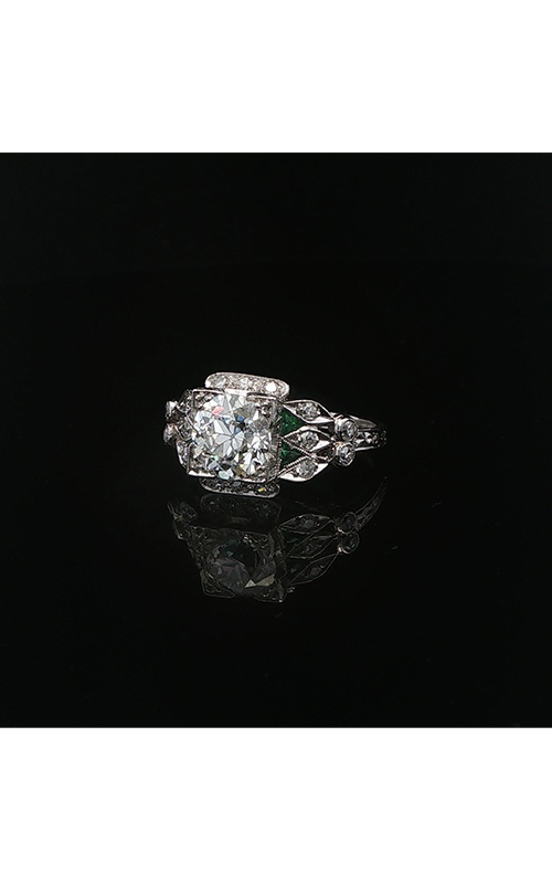 Albert's Estate Platinum 1.44CT Old European Cut J VS2 Diamond .24CTW Single Cut Round Diamond .12CTW Trilliant Lab Created Emerald Side Stone Engagement Ring EDRIN03342