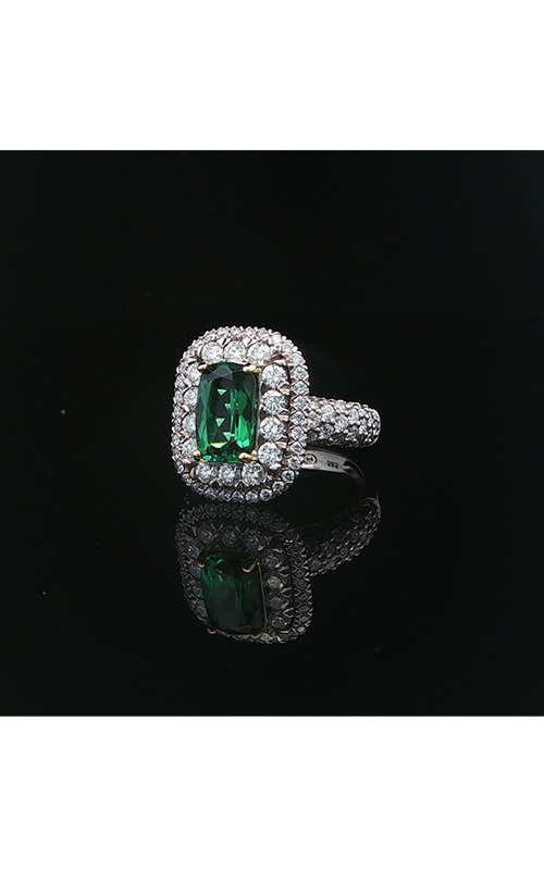 Albert's Estate 14K White and Yellow Gold Christopher Designs 1.58CT Elongated Tourmaline .57CTW Round Diamond Halo and .95CTW Round Diamond Side Stone Double Halo Fashion Ring ELRNG01480
