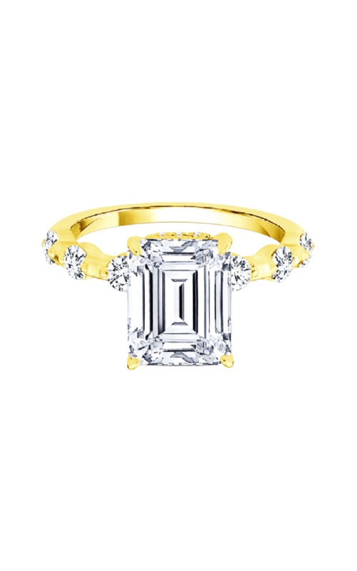 Albert's 14k Yellow Gold 3ctw Emerald Cut Center and .62ctw Round Lab Grown Diamond Engagement Ring EVRE-22940A34Y4