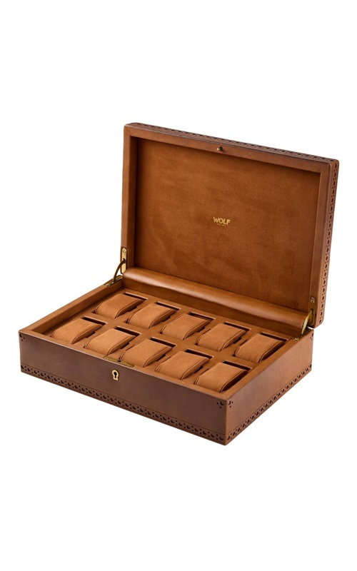 Wolf Brogue 10 Piece Watch Box in Burnished Brown 441006
