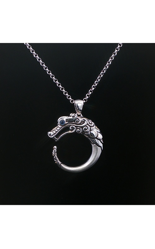 Albert's Estate John Hardy Sterling Silver & 18K Yellow Gold 18'' .10Cttw Round Sapphire Naga Pendant Necklace EOTHR02065