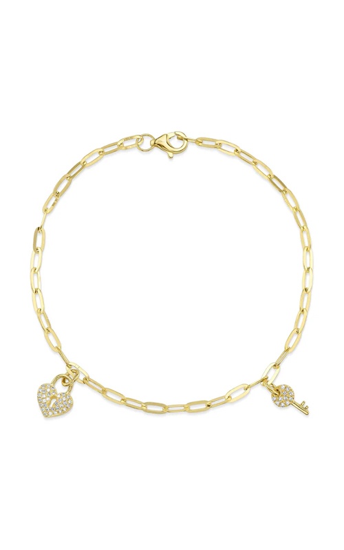 Shy Creation 14k Yellow Gold 7'' .10ctw Diamond Pave Heart and Key Bracelet SC55026180V2