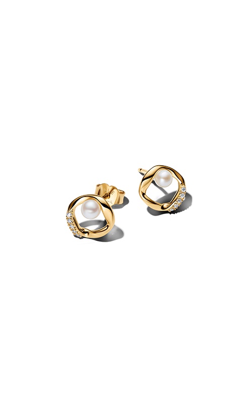 Pandora Organically Shaped Pavé Circle & Treated Freshwater Cultured Pearl Stud Earrings 264662C01