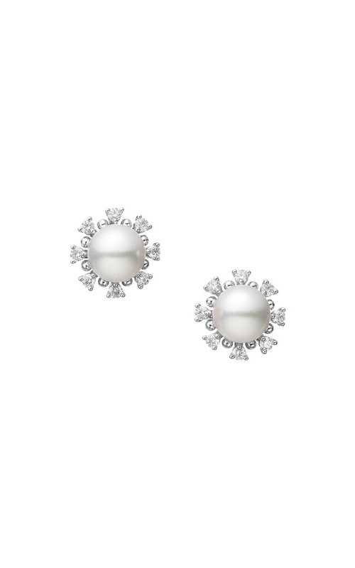 Mikimoto 18k White Gold Akoya A+ 7.5mm Pearl and .36ctw Round Diamond Stud Earrings MEQ10193ADXW