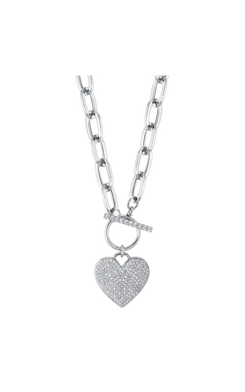 Shy Creation 14k White Gold .65ctw Mother of Pearl Heart Necklace