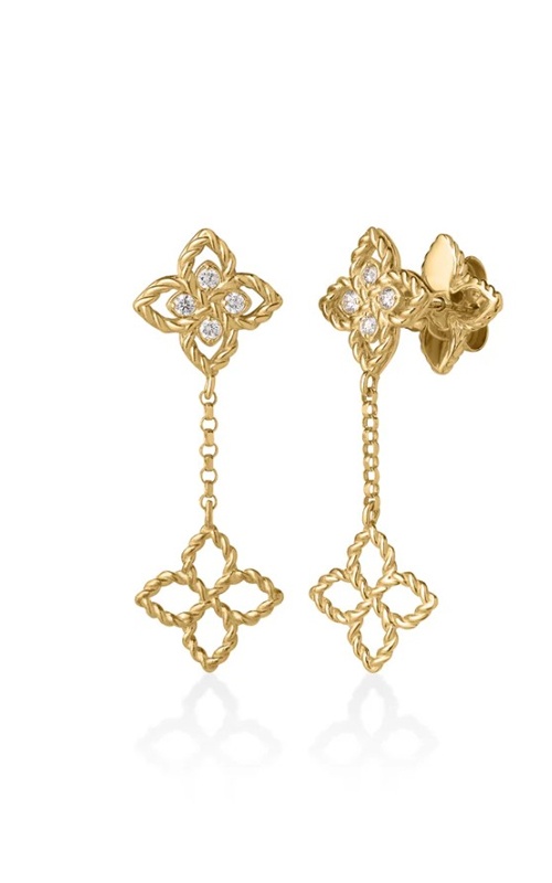 Roberto Coin 18k Yellow Gold .05ctw. Round Diamond Princess Flower Tiny Flower Dangle Earrings 7773806AYERX