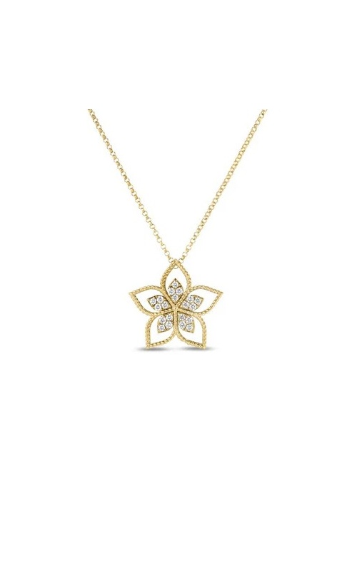 Roberto Coin 18k Yellow Gold .08ctw Round Medium Diamond Open Flower Necklace with 17'' Chain 777368AY17X