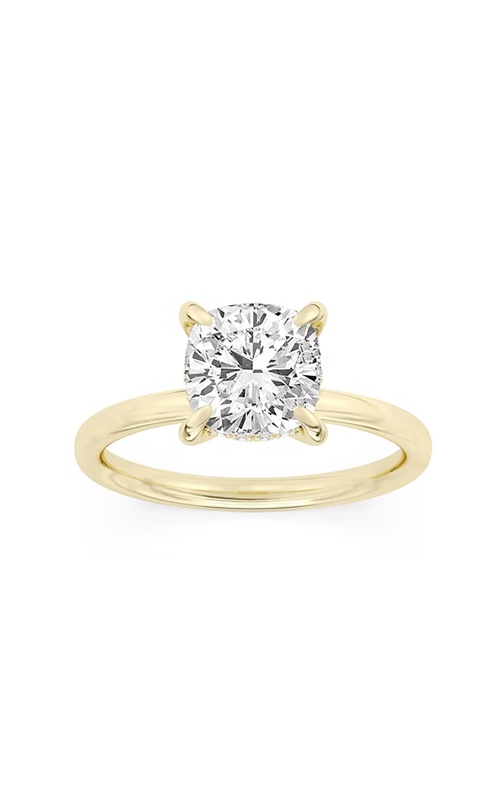 Centurion 14k Yellow Gold 100 Facet 3.09ct Cushion Center and .08ctw Round Lab Grown Diamond Hidden Halo Engagement Ring RG055388-CU-H3C-YWLG14-710.0
