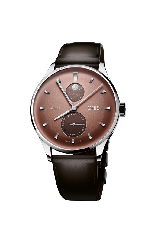 Oris Artelier Complication Moonphase Dual Time Automatic Chestnut Dial Watch 01 782 7811 4056-07 6 20 17FC