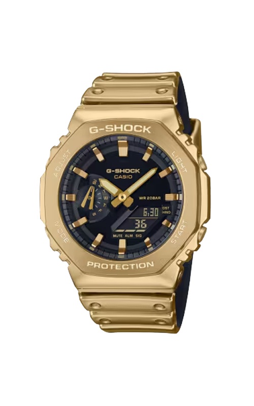 G-Shock Analog Digital Resin Stainless Steel Gold Tone Black Dial Watch GM2100YMG-9A