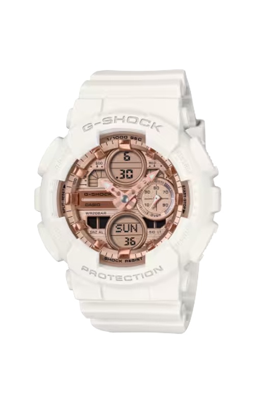 G-Shock Ladies' Analog Digital Quartz White Pink Gold Watch GMAS140PG-7A