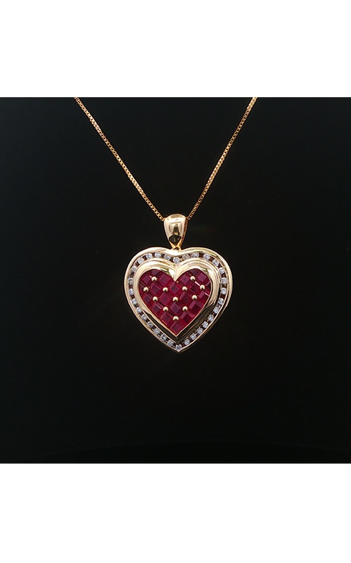 Albert's Estate 14K Yellow Gold 18'' 1.68CTW Princess Cut Ruby .15CTW Round Diamond Heart Necklace on Box Chain EPEN01772