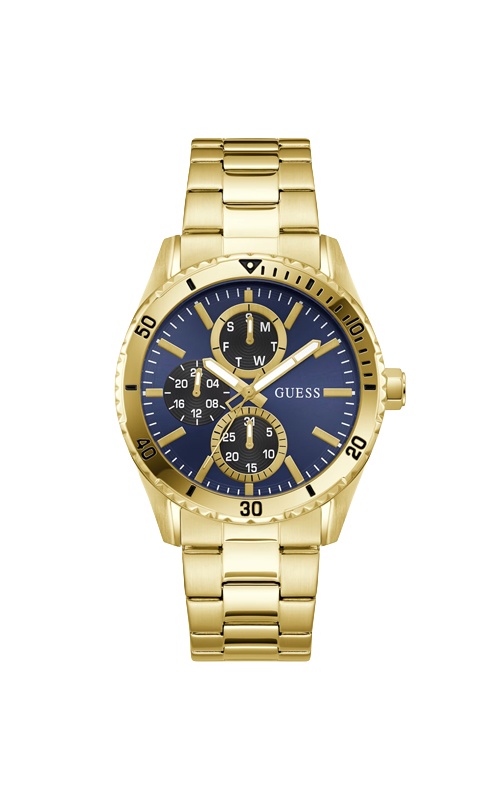 GUESS Gold Tone Multi-function Blue Dial Watch GW1061G2