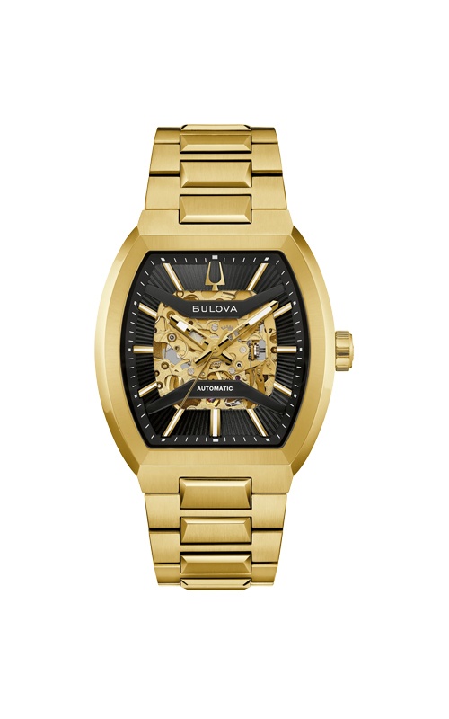 Bulova Men's Maquina Gold Tone Black Dial Automatic Watch 97A207