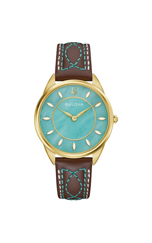 Bulova Ladies' Sutton Western Gold Tone Blue Mother of Pearl Dial Watch 97L203
