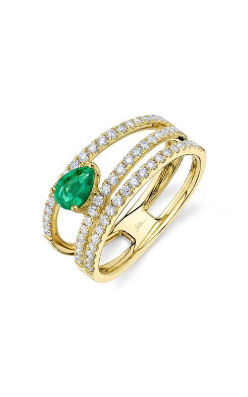 Shy Creation 14k Yellow Gold .38ct Pear Shaped Emerald and .54ctw Round Diamond Ring SC41002359