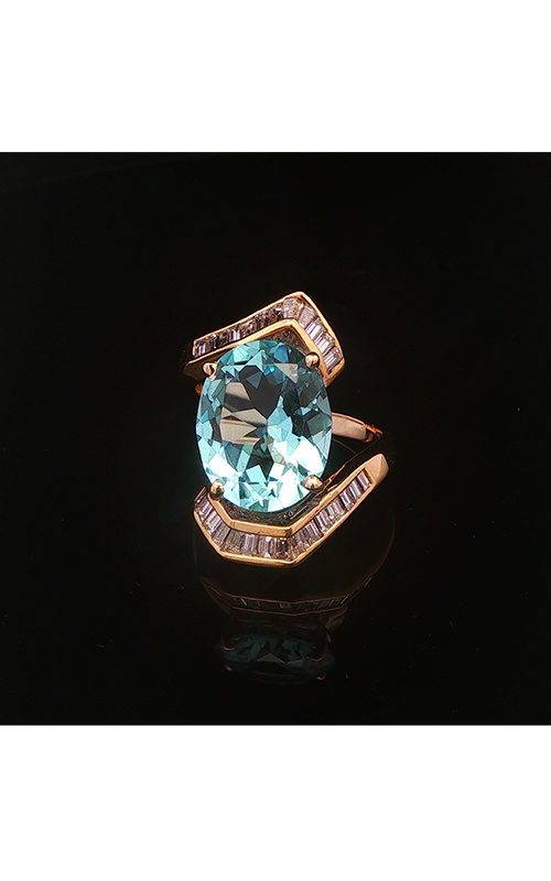Albert's Estate 18K Yellow Gold 7.75CT Oval Aquamarine with .95CTW Baguette G-H VS1-2 Diamond Cocktail Ring ELRNG01942