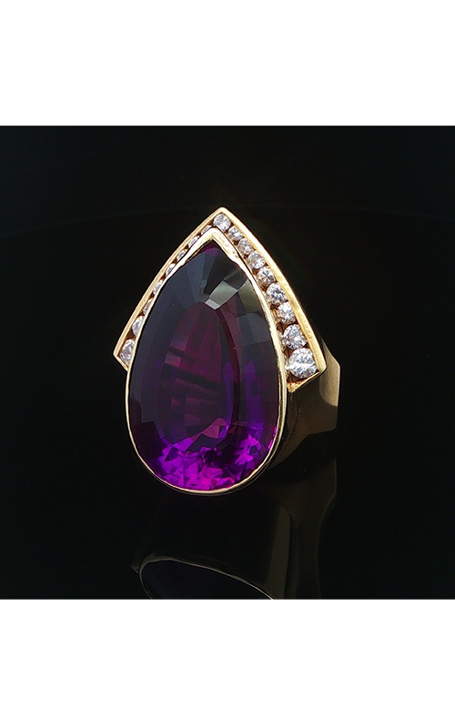 Albert's Estate 18K Yellow Gold 47.60CT Pear Amethyst 1.70CTW Round H-I VS2-SI1 Diamond Cocktail Ring ELRNG01687