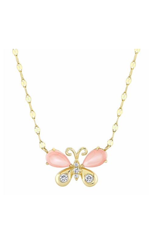 Shy Creation 14k Yellow Gold 1.22ctw Pink Mother of Pearl and .13ctw Diamond Butterfly Necklace SC55029640