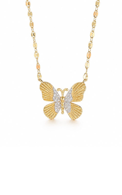 Shy Creation 14k Yellow Gold .08ctw Diamond Pave Butterfly Necklace SC55029842RD