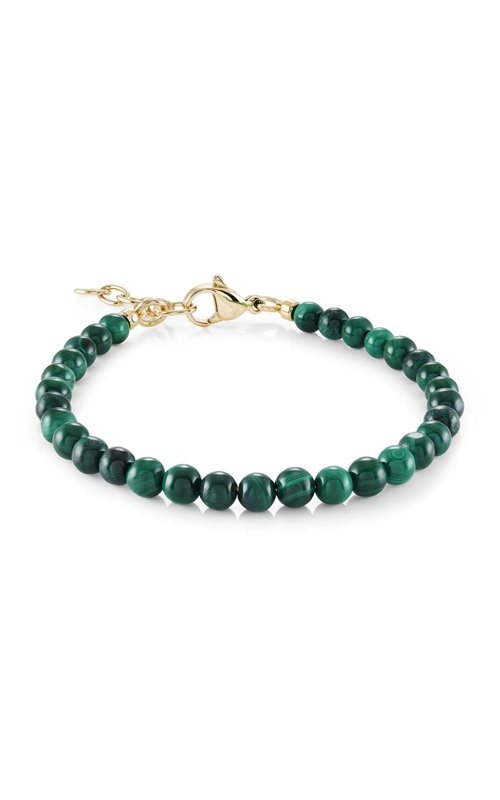 Italgem Junior Stainless Steel Gold IP 7'' 4mm Malachite Bead Adjustable Bracelet