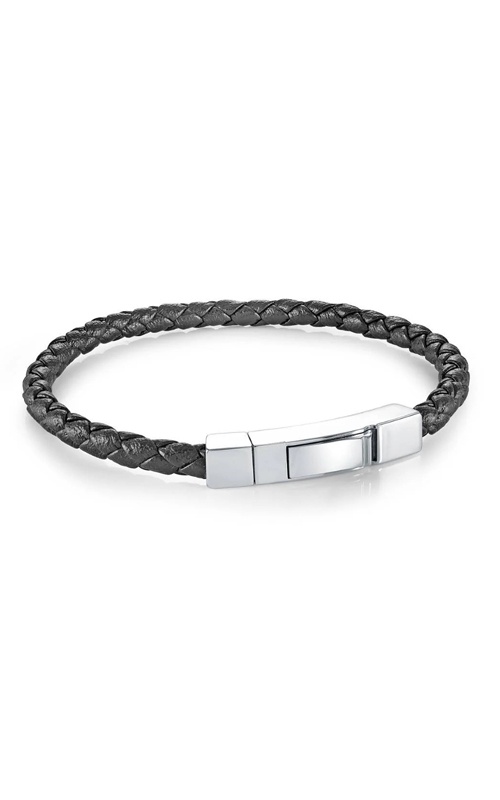Italgem Junior Stainless Steel 7'' 4mm Black Leather Bracelet SLB679-7