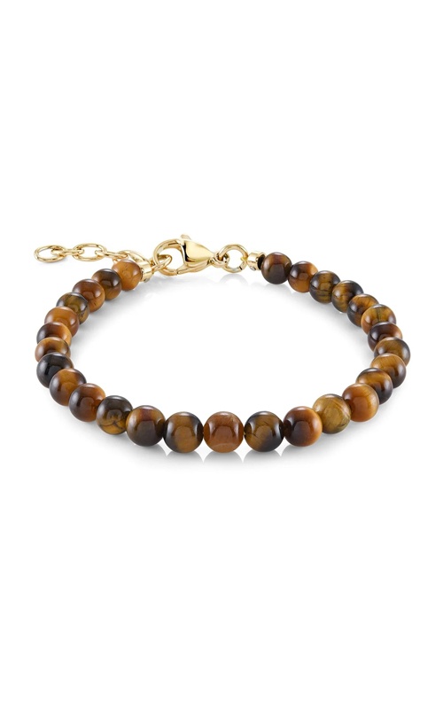 Italgem Junior Stainless Steel Gold IP 7'' 4mm Adjustable Tiger's Eye Bead Bracelet BB-428