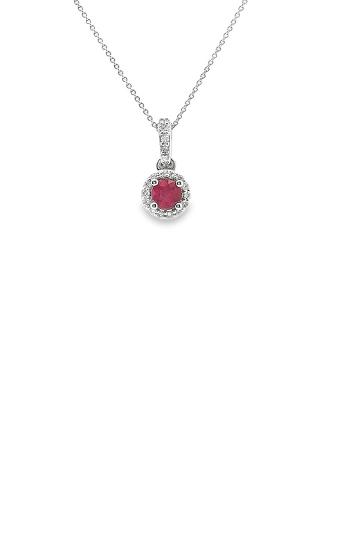 Albert's 14k White Gold .33ct Ruby and .15ct Diamond Halo Necklace P7197-RUBY-14W-AL