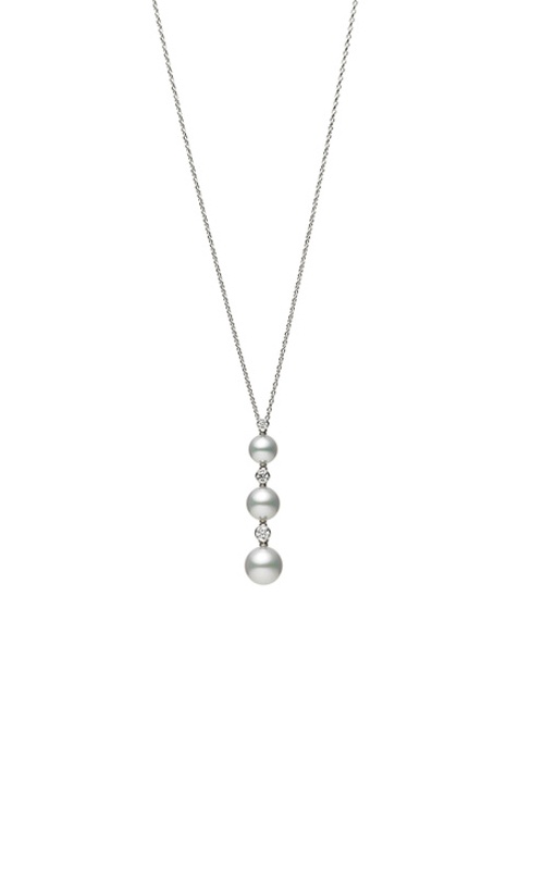 Mikimoto 18k White Gold 8.5-6.5mm Classic Akoya A+ Pearls and .18ctw Diamond Necklace MPQ10080ADXW