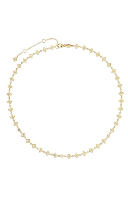 Roberto Coin 18k Yellow Gold 17'' .09ctw Round Diamond Princess Flower Necklace 7773792AY17X